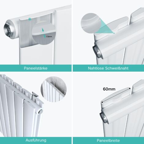 doporro Radiatore Verticale da Bagno 180x31cm, Radiatore a Pannello Termoarredo da Parete e Pavimento in Acciaio, Bianco