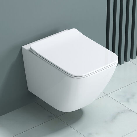 doporro® Sanitari Bagno Sospeso, Vaso WC in Ceramica Aachen308 Soft Close  Bianco Montaggio a Parete