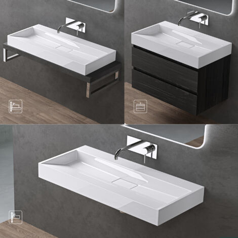 doporro Lavabo da Appoggio Rettangolare, Lavabo Bagno Sospeso con Foro