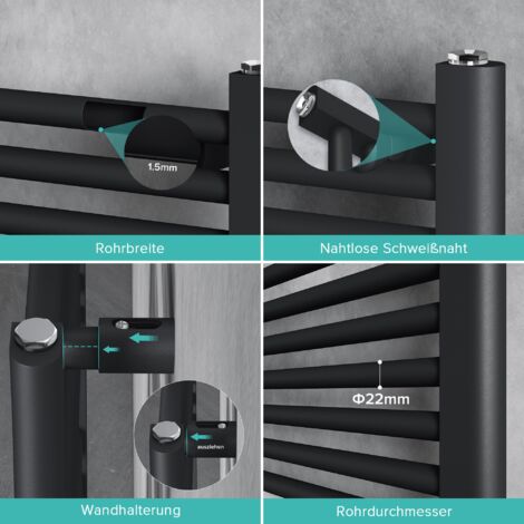 doporro Radiatore da Bagno 160x60cm, Radiatore Piatto Termoarredo da Bagno Riscaldamento Elettrico o da Acqua Calda RHE Portasciugamani in Acciaio, Antracite