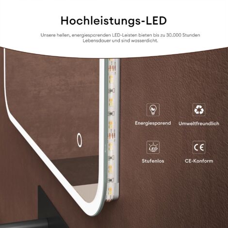 Keonjinn Specchio Bagno LED 32x64 Cm | Dimmerabile E Anti-appannamento Con Touch IP54 - 3