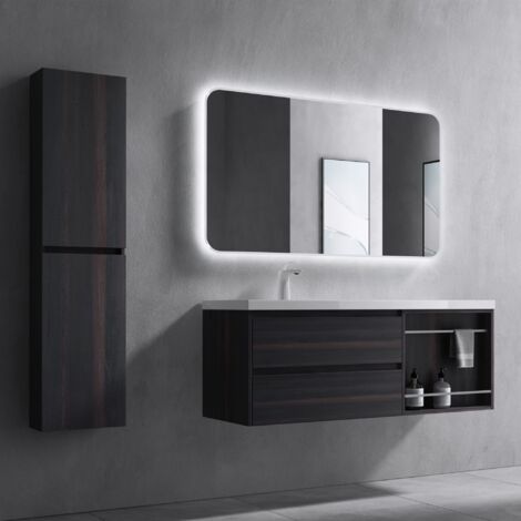doporro Mobile Bagno sospeso 120x46x49cm, Mobiletto per Bagno con Lavabo Include Specchio LED, Vulcano Grigio, Seria Open