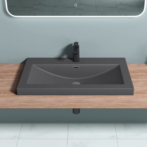doporro Lavabo Incasso, Lavabo Sottopiano da Marmo Fuso 76,5x48x13cm, Lavandino Bagno Colossum01, Antracite Opaco