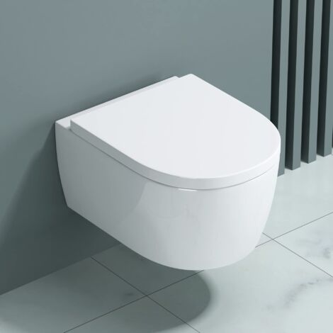 doporro WC Sospeso Sanitari Sospesi Filomuro in Ceramica Bianco con Copriwc Soft Close Chiusura Ammortizzata e Sciacquone Profondo WC Design Moderno Senza Bordi Aachen106