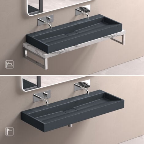 doporro Lavabo da Appoggio, Lavabo Bagno Sospeso120x46x11cm, Lavandino Bagno da Minerale Fuso Colossum19-500, senza Foro per Rubinetteria, Antracite Opaco