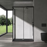 doporro Box Doccia 100x90x190cm, Cabina Doccia con Porta Scorrevole Vetro di Sicurezza ESG Vetro Nero Ravenna16L K