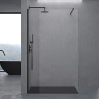 doporro Box Doccia Walk-In 100x200cm, Parete Doccia Anticalcare in Vetro Trasparente da 10mm con Braccio Sostegno Telescopico in Acciaio Nero MMBR3