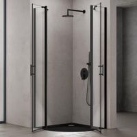 doporro Box Doccia 80x80cm, Altezza: 195cm, Cabina Bagno con Porta Doppia Vetro di Sicurezza ESG Vetro Trasparente Ravenna52, Nero