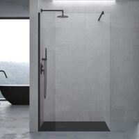 doporro Box Doccia Walk-In 120x200cm, Parete Doccia Anticalcare in Vetro Trasparente da 10mm con Braccio Sostegno Telescopico in Acciaio Nero MMBR1