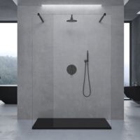 doporro Box Doccia Walk-In 130x200cm, Parete Doccia Anticalcare in Vetro Trasparente 8mm con Bracci Sostegni Telescopici in Acciaio MMBR3 Nero