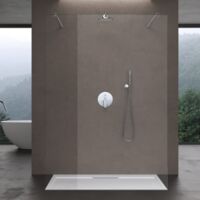 doporro Box Doccia Walk-In 140x200cm, Parete Doccia Anticalcare in Vetro Trasparente 10mm con Bracci Sostegni Telescopici in Acciaio MMBR3