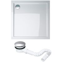 doporro Piatto Doccia con Piletta 70x70x4cm, Piatto Doccia Faro1W in Acrilico incl. Piletta di Scarico (AL01), Forma: Quadrato, Bianco