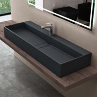 doporro Lavabo da Appoggio o Sospeso Lavandino Bagno Rettangolare in Marmoresina Antracite Opaco 120x40x14 cm - Colossum6028