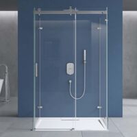 doporro Box Doccia 90x140x90cm con 4cm Piatto Doccia, Cabina Doccia con Porta Scorrevole a Forma di U Vetro di Sicurezza ESG Altezza: 195cm Vetro di Sicurezza ESG Vetro Trasparente Ravenna17-2Uk