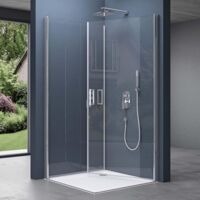 doporro Box Doccia 100x100x195cm con 4cm Piatto Doccia, Cabina Doccia Angolare con Doppia Porta Battente Meccanismo Alza/Abbassa Vetro di Sicurezza ESG Vetro Trasparente Ravenna24K