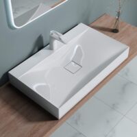 doporro Lavabo da Appoggio o Sospeso Rettangolare Lavandino Bagno con Foro per Rubinetto e Montaggio a Parete, 80x48x12 cm in Marmoresina Bianco Lucido - Colossum810