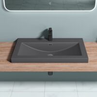 doporro Lavabo Incasso, Lavabo Sottopiano da Marmo Fuso 76,5x48x13cm, Lavandino Bagno Colossum01, Antracite Opaco