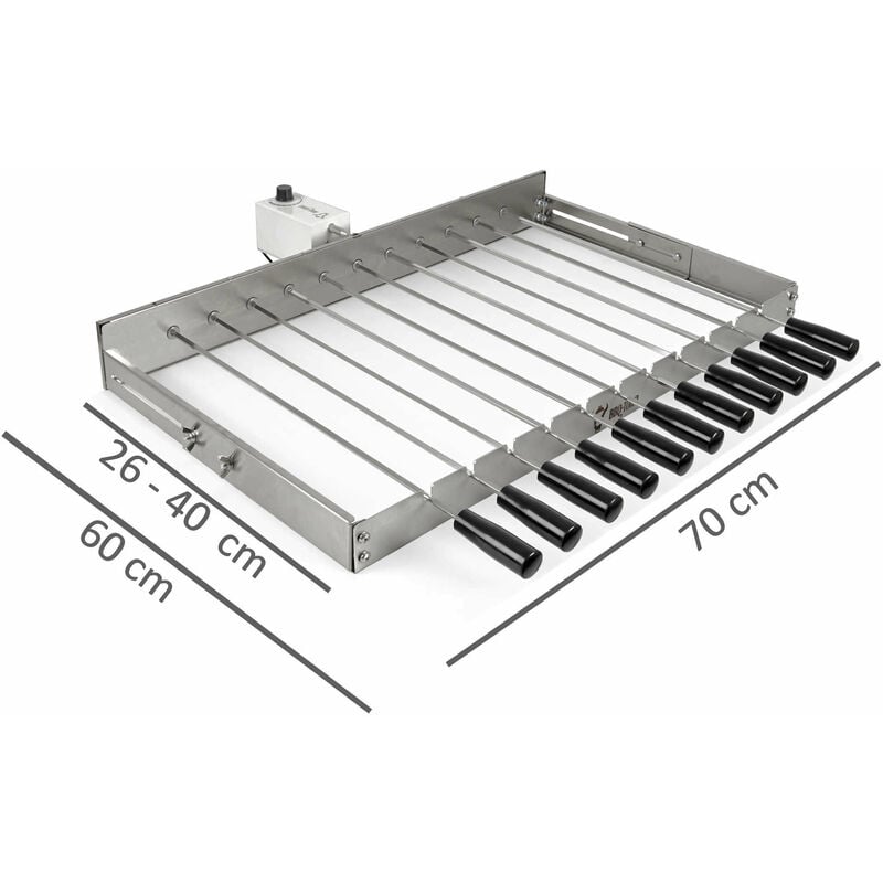 BBQ-Toro Attacco per grigliare in acciaio inox 11 spiedini 70 x 26-40 cm,  motore posteriore