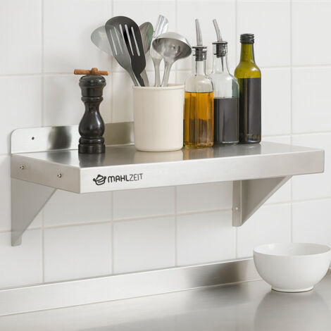 Mensola A Parete Per Cucina In Acciaio Inox - 2 Strati - 80x30x55 Cm - Portata 35 Kg - Ripiano Galleggiante - 2