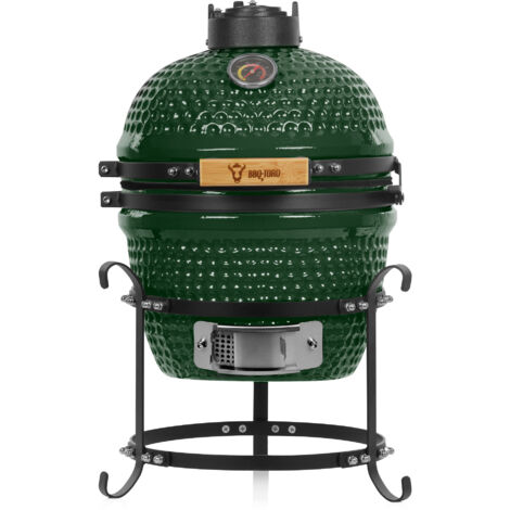BBQ-Toro Barbecue Kamado a carbone Haiiro Ø 32 cm con termometro, manico in legno Verde ceramica