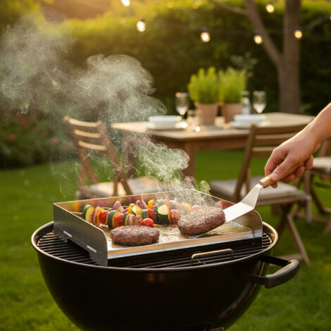 Piastra Griglia BBQ-Toro In Acciaio Inox | 49,5x28 Cm | Plancha Rettangolare Con Spatola | Spessore 1,5 Mm E 3 Bordi | Adatta A Gas E Carbonella