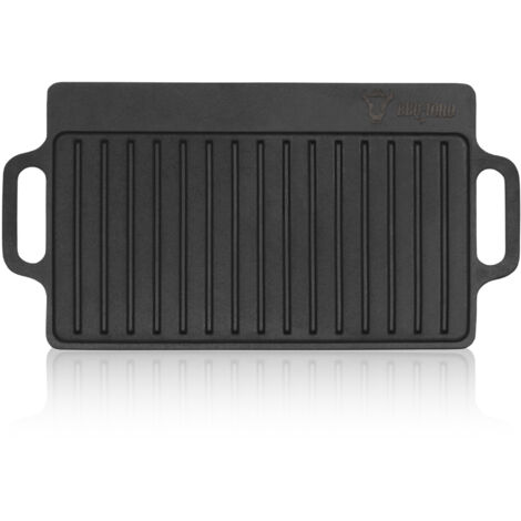 Piastra per grigliare in ghisa BBQ-Toro con maniglie, 40 x 20,5 cm, piastra BBQ reversibile pre-seasoned, padella per grigliare, BBQ plancha