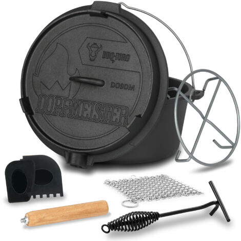 BBQ-Toro Accessoireset voor Dutch Oven, 7-delig, met opbergtas, verzorgingsolie, -pasta, ringreiniger, onderzetter, inzetstuk en deksellifter