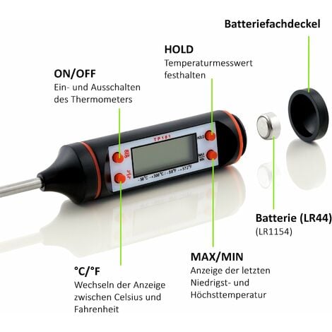 Termometro digitale per alimenti con display lcd e sonda in acciaio inox  15cm