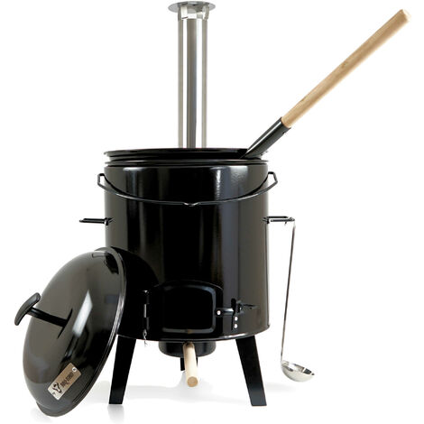 Cannone smaltato per gulasch BBQ-Toro con coperchio, incluso bollitore e padella per arrosto