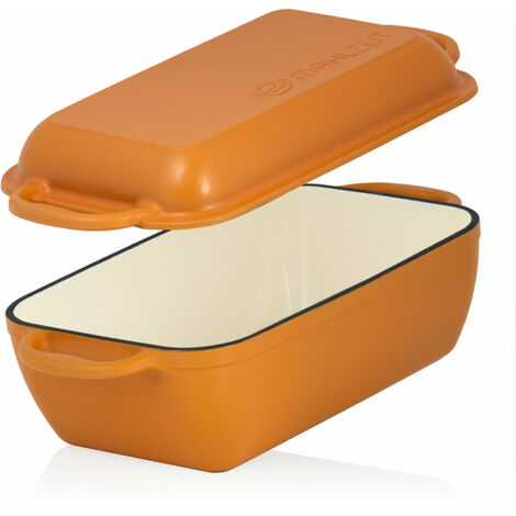 Casseruola in ghisa Mahlzeit con coperchio smaltato, 4,8 litri, Sunny Orange, arrosto 2in1 con padella (1/5)