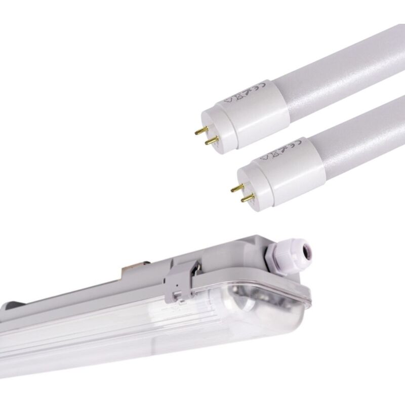 Réglette néon double LED tube T8 150CM 44W blanc froid 6000 kelvin IP65  étanche plastique