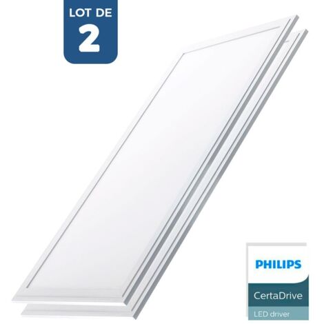 Barcelona Led – Lot de 2 panneaux LED 120x30 cm extra-plats – Driver Philips – 44W blanc froid – Éclairage homogène sans scintillement – IP20