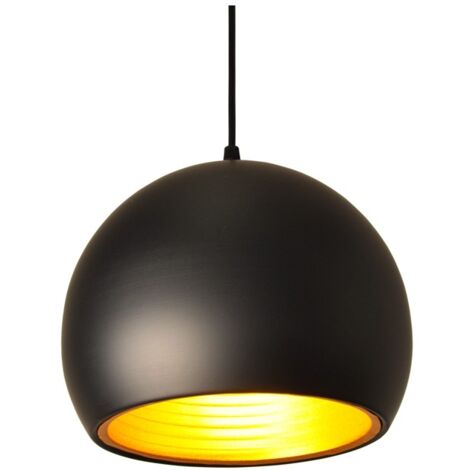 Barcelona Led – Suspension d'extérieur en aluminium laqué noir – Intérieur doré avec rainures sphériques – Câble ajustable 120 cm – Ambiance chaleureuse