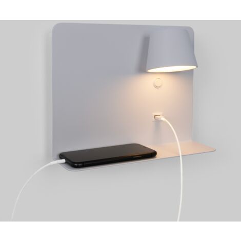 Barcelona Led – Liseuse murale avec port USB – 6W – Lumière droite 520lm – Aluminium blanc – Installation élégante pour espaces modernes