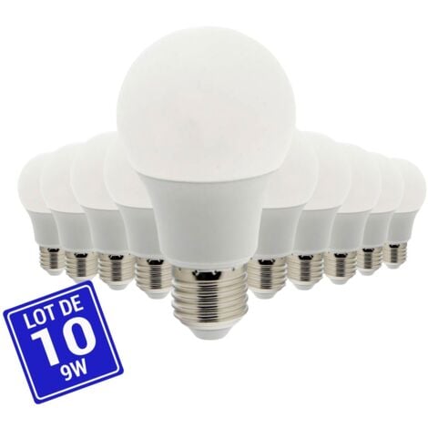 Lot x5 Ampoules LED standard, culot E27, conso 9W, eq. 60W, blanc