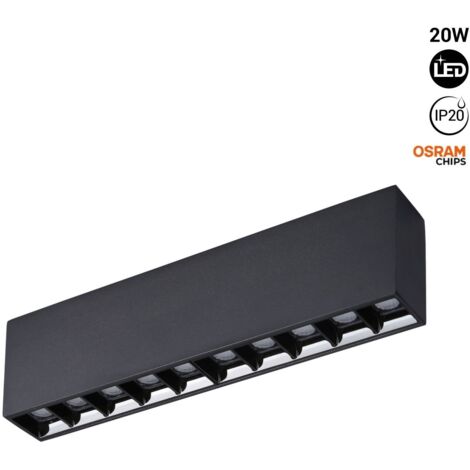 Spot LED linéaire de surface noir - 20W - UGR18 - IRC90 - OSRAM - Blanc Neutre