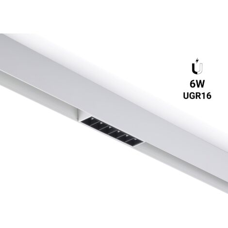 Spot LED linéaire sur rail magnétique 48V - 6W - UGR 16 - Blanc - Blanc Neutre