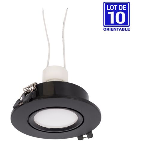 KIT x 10 - Collerette spot orientable noir Ø90mm + Ampoule GU10 - Blanc Neutre