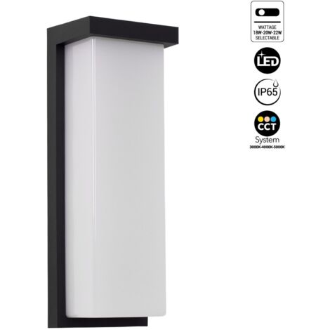 Barcelona Led – Applique murale extérieure aluminium noire mate – IP65 – Puissance réglable 18W/20W/22W – Lumens 2160/2400/2640 – Diffuseur opalin