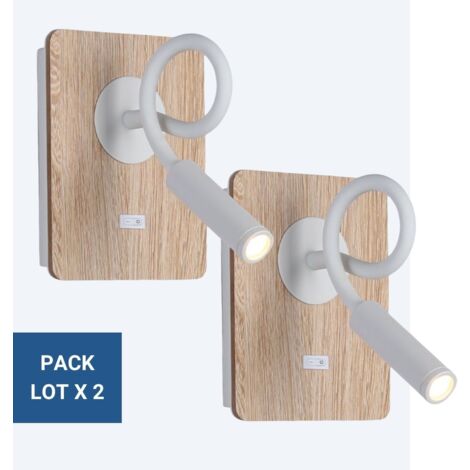 Barcelona Led – Lot de 2 appliques murales flexibles 'LONDON' – Puces LED Cree 3W – Lumière blanc chaud 2800K – Bras en aluminium et base en bois