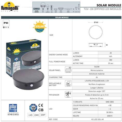 Applique murale solaire "FORTUNATO" FUMAGALLI - Capteur PIR - 3 - Noir