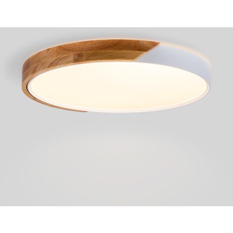 Plafonnier LED rond CCT en bois et polycarbonate - 36W - ø50cm - - Blanc