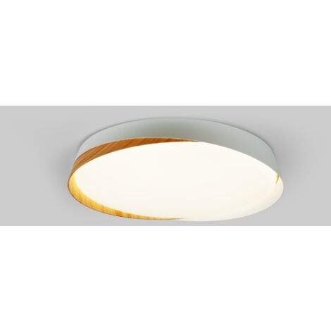 Plafonnier Led Rond Cct W Effet Bois Cm Ip Blanc