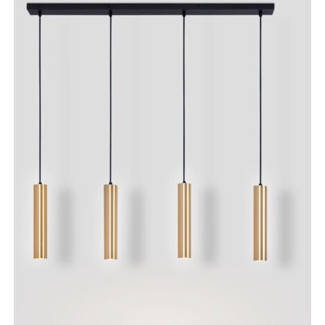 Barcelona Led – Suspension minimaliste 4 tubes Bila 4 – Aluminium laiton – Douille GU10 – 220-240V AC – Dimensions 1000x1200x55mm
