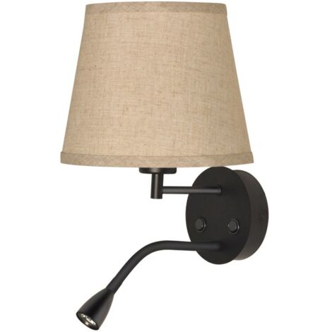 Barcelona Led – Applique murale chambre E27 avec liseuse LED 3W – Abat-jour lin – Base métallique – Lumière blanc chaud 3000K – Dimensions Ø 220 x 450 mm