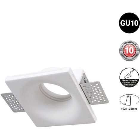 Barcelona Led – Downlight carré encastrable en plâtre blanc – Sans garniture – 100x100mm – Douille GU10 pour ampoule LED – Installation murale ou plafond