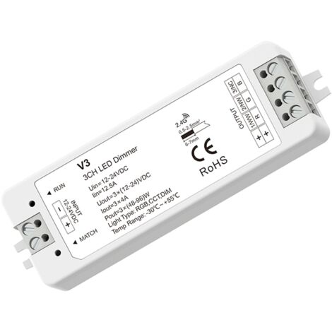 Contrôleur monochrome / CCT / RGB 12-24V DC - 3 canaux -