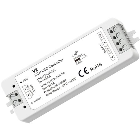 Contrôleur CCT 12-24V DC - 2 canaux - 5A/canal - RF 2.4GHz -