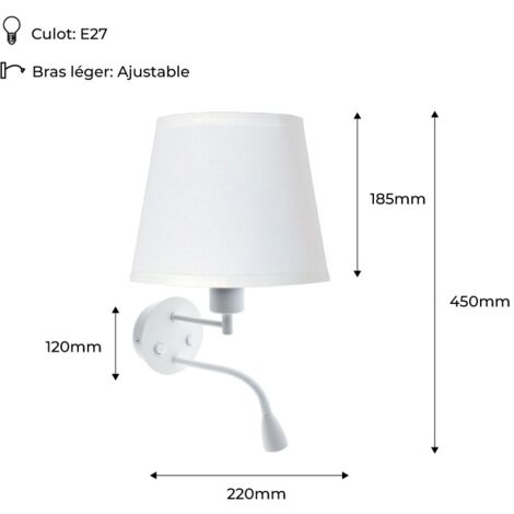 Applique murale "PAIR" E27 avec liseuse LED 3W - Blanc