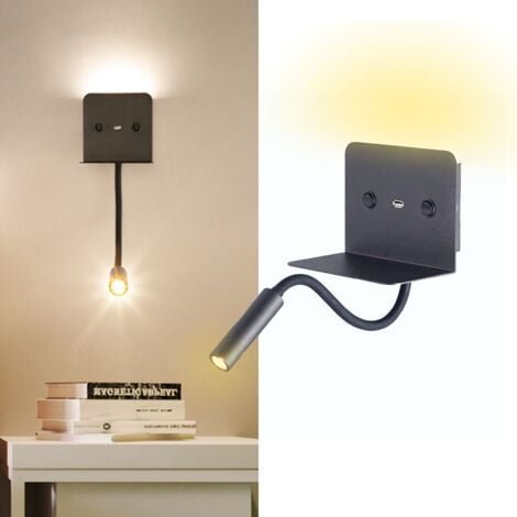 Applique murale + liseuse led "Slange" 3W + 6W avec port usb - Noir